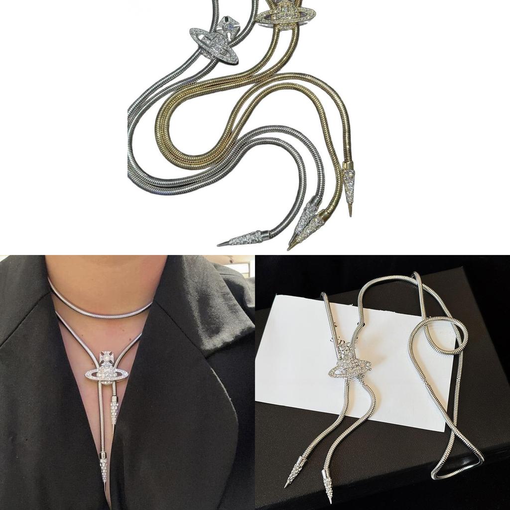 Saturn Pendant Necklace For Women With Rhinestone Accents And Adjustable Snake Chain