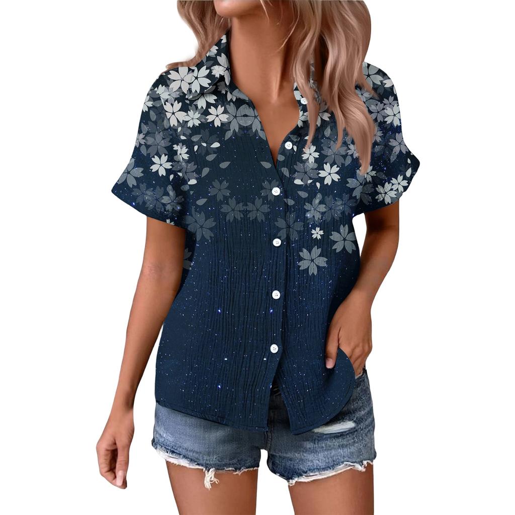Women's Fashionable Casual Loose Floral Print Short-sleeved Shirt