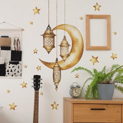 Kristalllüster mit Mond- und Sternen-Wandaufklebern, Verspieltes Himmels-Wandbild für Schlafzimmer, Wohnzimmer und Flur Heimdekoration