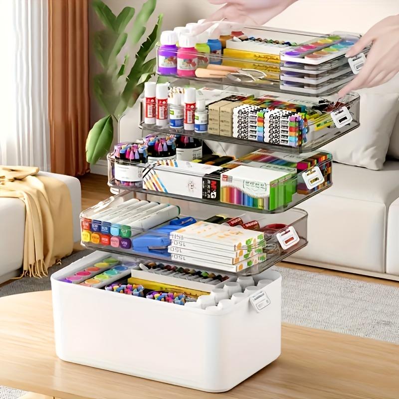 Large Capacity Multi-Layer Durable Plastic Storage Box - Portable, Easy-Clean Organizer for Pills, Office , Bathroom Essentials - Transparent Design