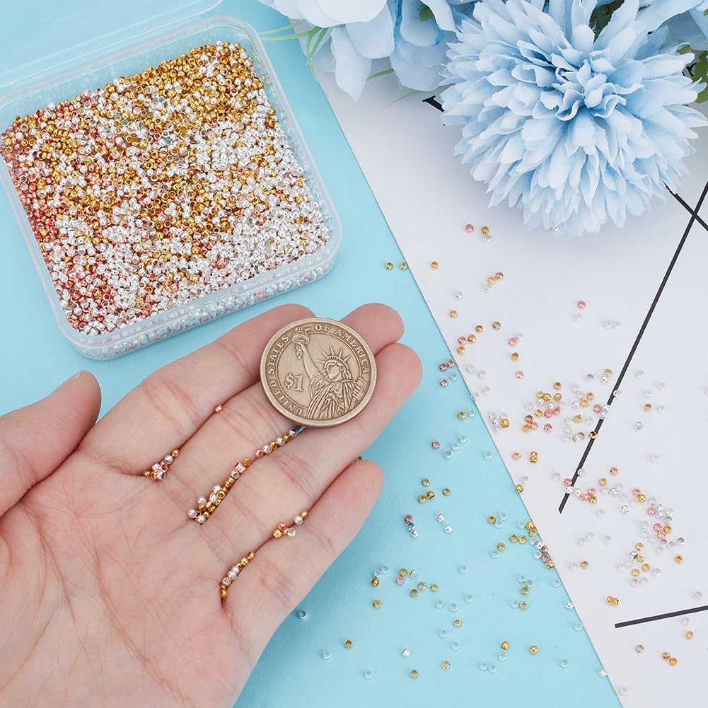3000Pcs 3 Colors Brass Crimp Beads, Rondelle, Mixed Color, 2x1.2mm, Hole: 1.2mm, 1000pcs/color