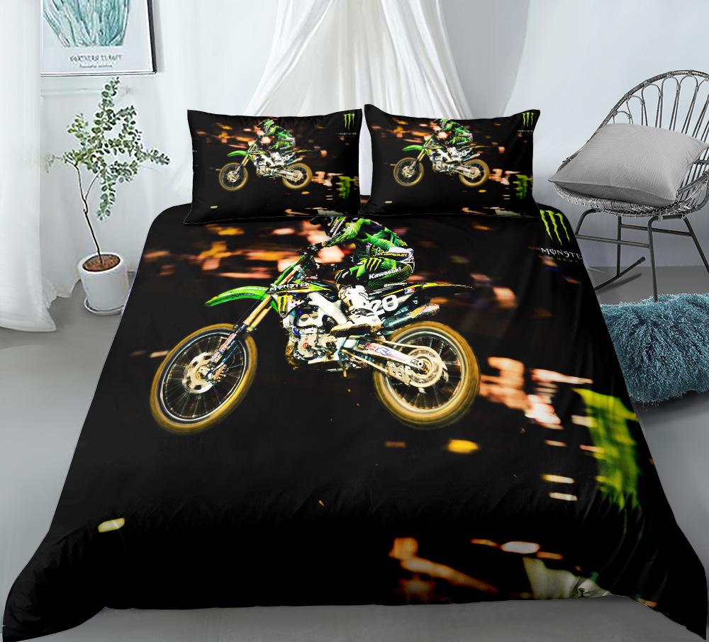 Motorbike Comforter Cover Set Queen Size, Boys Motocross Rider Duvet Cover, Teens Racing Motorcycle Dirt Bike Bedding Set Child