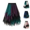 Women's Fashion Color Blocked Elastic Waist Irregular Mesh Half Length Skirt