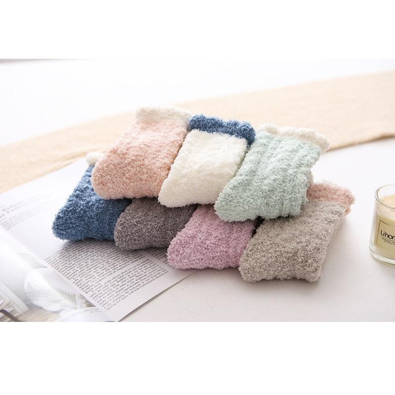 7 Pairs Solid Color Autumn Winter Coral Velvet Pink Socks Women Warm Thickened Sleep Floor Socks for Ladies