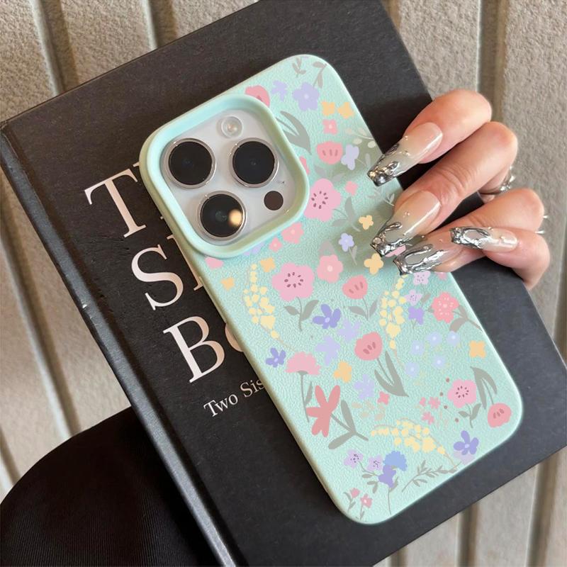 Full Screen Flower Pattern Soft TPU Phone Case For iPhone 17 16 Pro Max 15 Plus 14 13 12 11 17Air X XR XS Max Faux Leather Cover