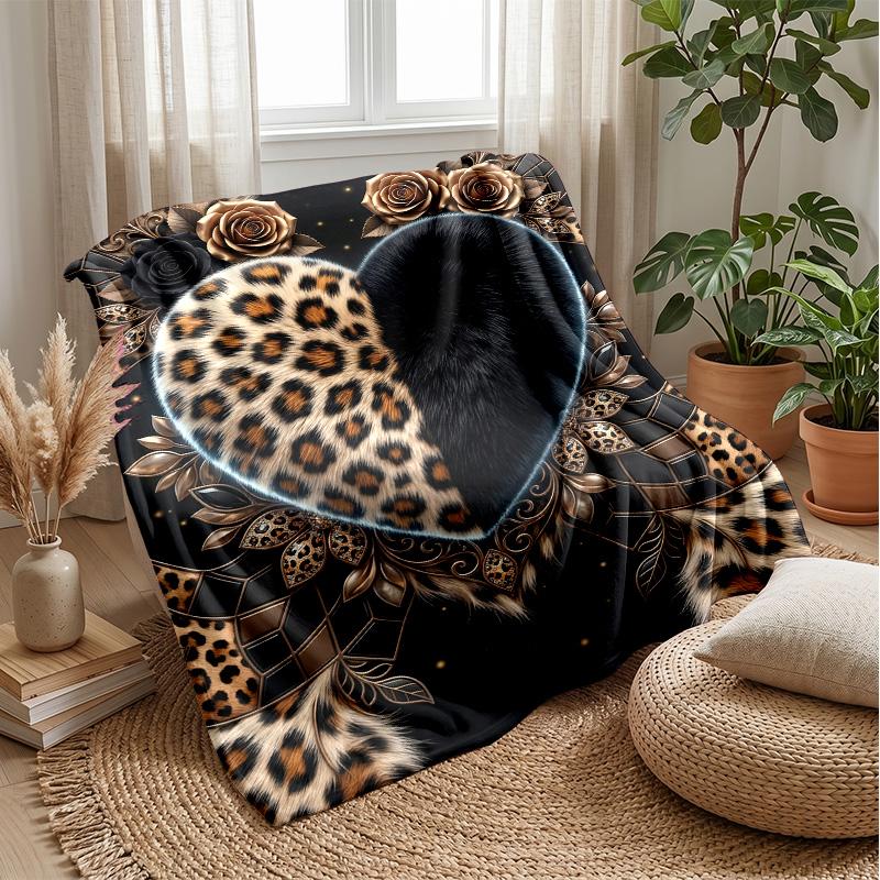 Leopard Heart Luxury 2 Theme Blanket Lightweight Warm Flannel Blanket Decorative Throw Blanket for Home Decoration