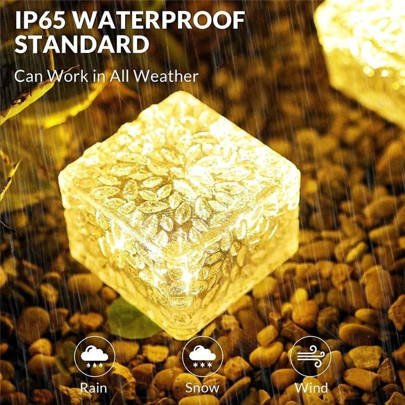 Solar Ice Cube Light, Square Glass Block Landscape Lamp, Waterproof Outdoor Pathway Garden Yard Decor Light