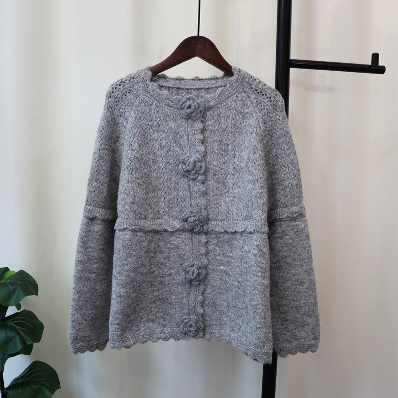 Milk gentle wind knitted cardigan autumn and winter new loose soft waxy flower sweet sweater jacket women