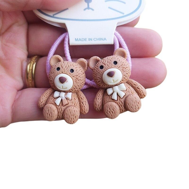 

2 шт., детские резинки для волос с милым мультяшным медведем, детские резинки для волос, аксессуары для волос для девочек, детский головной убор кофейный