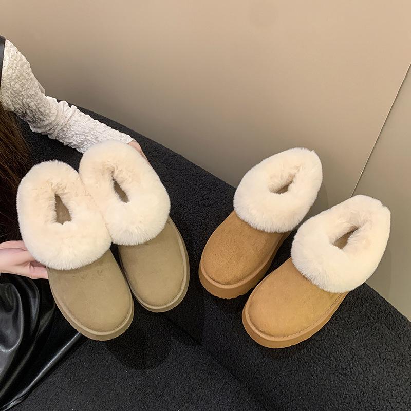 Women's Plus Velvet Indoor-Outdoor Warm Heel Cotton Snow Boots, Sizes 36-43, for Autumn and Winter.