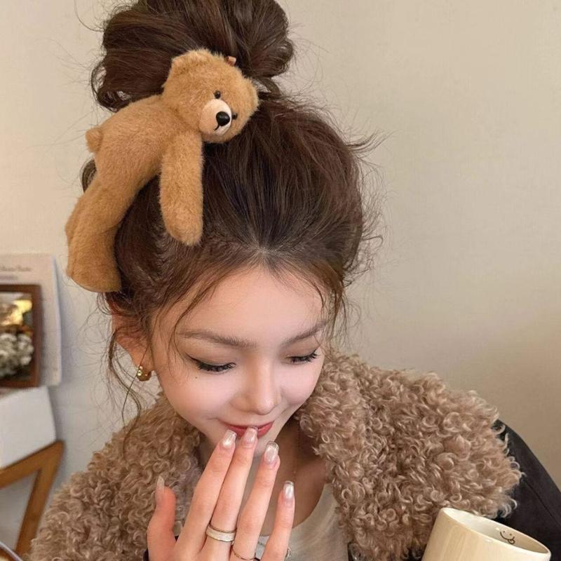 Adorable Plush Bear Hair Clip For Women Girls Soft Animal Design Hair Accessory For Daily Wear Party Photography