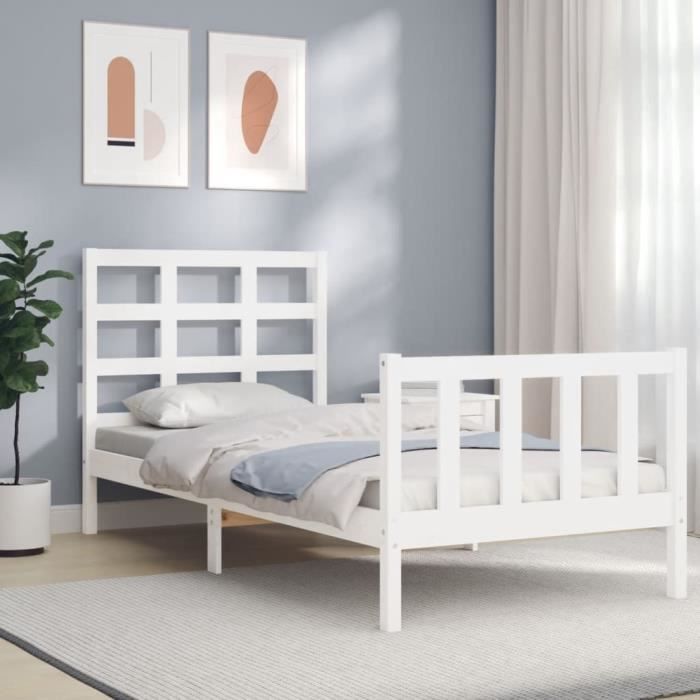 VidaXL Bed Frame with Headboard White 90x200 Cm Solid Wood 3192087