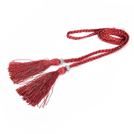 Fashion Women Thin Skinny Waistband Weave Braided Tassel Belt Dress Accessory