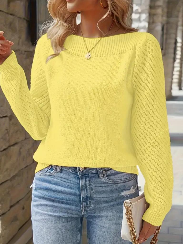 Women's Spring New Arrivals Crewneck Knit Top Hollow Long Sleeve One Shoulder Sweater