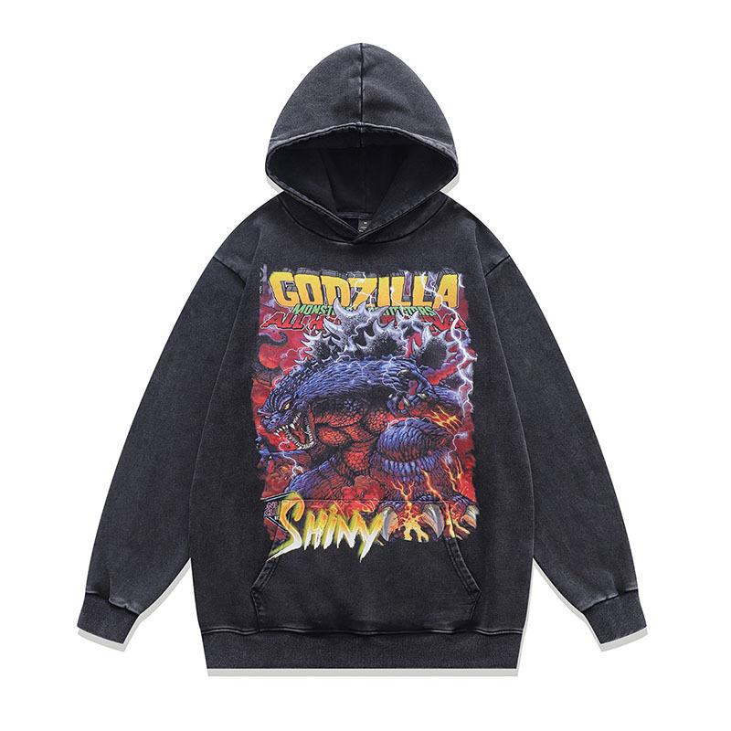 American High Street Design Niche Printed Hooded Sweatshirt For Men And Women Y2K Hip Hop Wind Wash Old Jacket