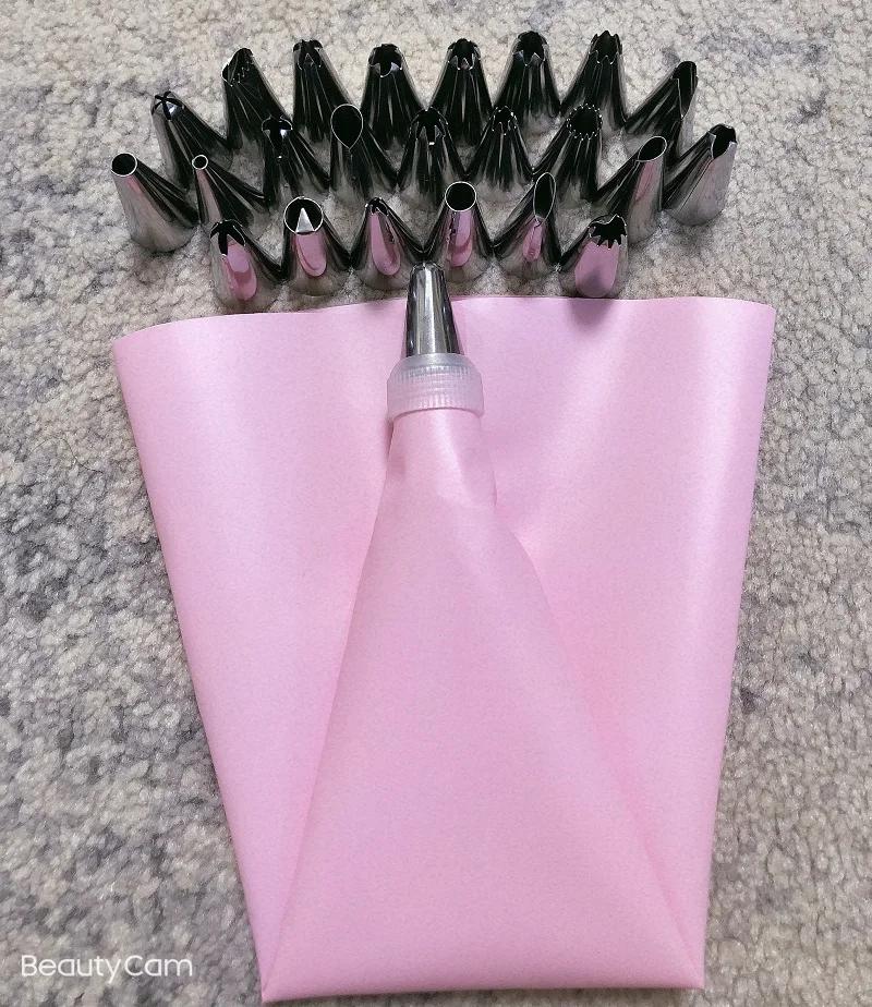 

26 Pcs/set Stainless Pastry Bag &Nozzle DIY Cake Tool Reusable Baking Kitchen Tool 24 Nozzle+1 Rotary Union+ 1 Bag