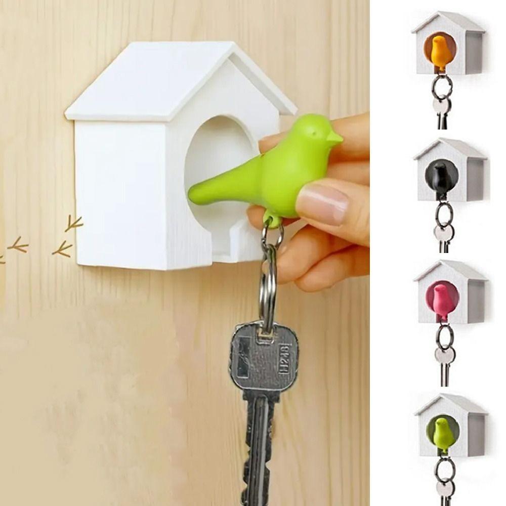 Likable Plastic Sparrow Key Holder Wall Mounted  Sparrow House Keychain Decorative Bird Whistle Key Hanger Keys Birdhouse Shape