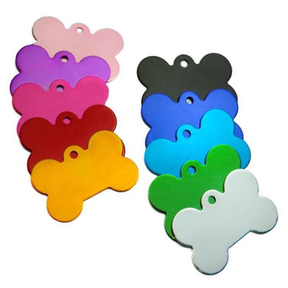 Cheap Multicolor Aluminum Dog Collar Tags Custom Logo Bone Shape Features Lights Solid Pattern Material