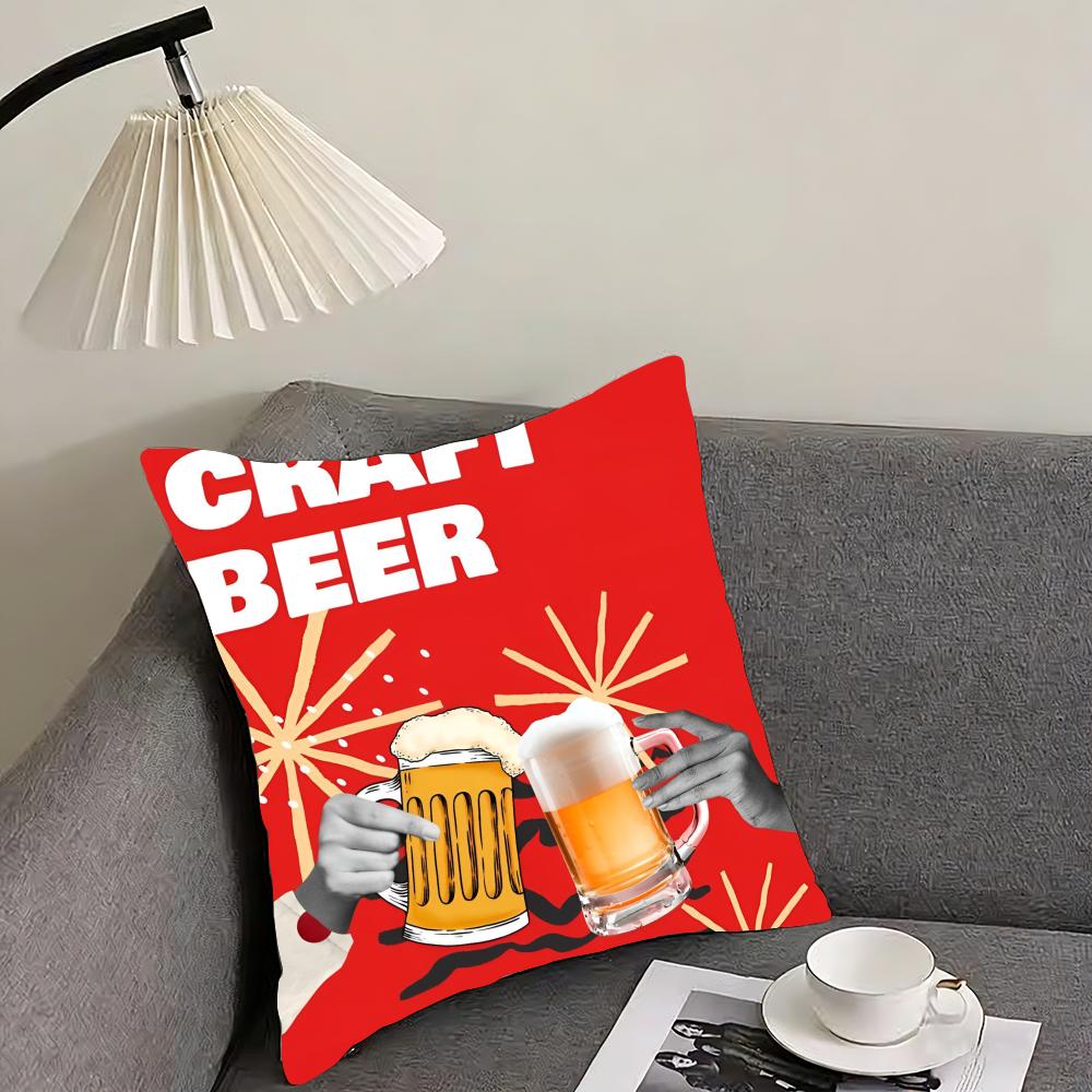 Poszewka na poduszkę w stylu retro z motywem piwa i wina, dwustronna, pluszowa – Do samochodu, na sofę, do sypialni, idealna na prezent.