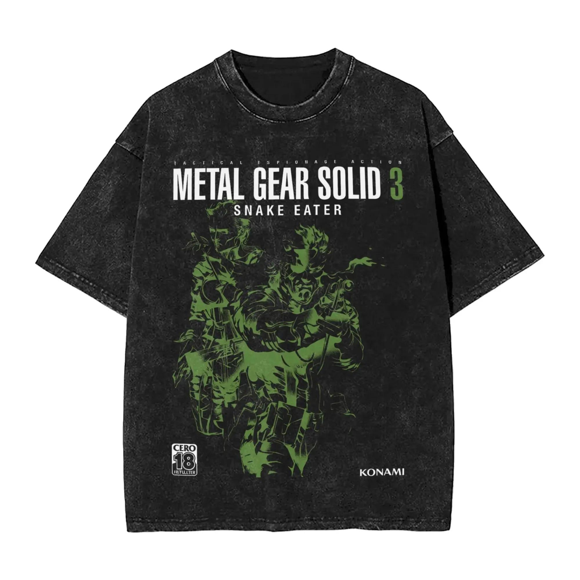 Metal Gear Solid 3: Черная футболка оверсайз в винтажном стиле с потертостями | Футболка для фанатов тактической шпионской игры Metal Gear Solid (Snake Eater) | Официальный мерч Konami L