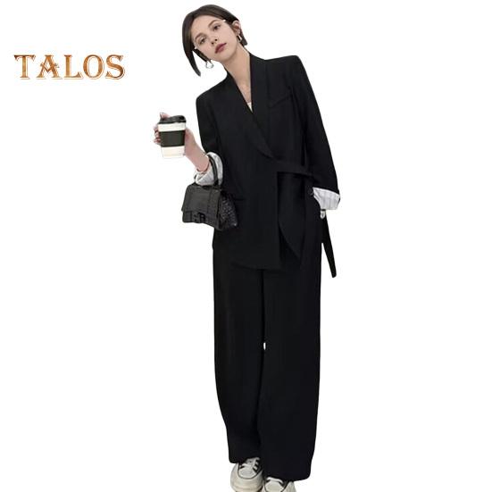 2 buc./set damă haină formală pantaloni set mâneci lungi închidere cu bretele cu nasturi Cardigan cu decolteu în V Jachetă de lungime mijlocie pantaloni drepti cu talie înaltă de afaceri formali