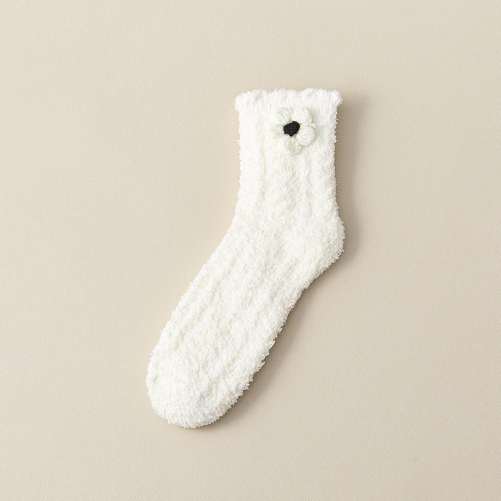 

White Black Women s Socks Fleece Fluffy Socks Comfortable Fuzzy Socks white white flower