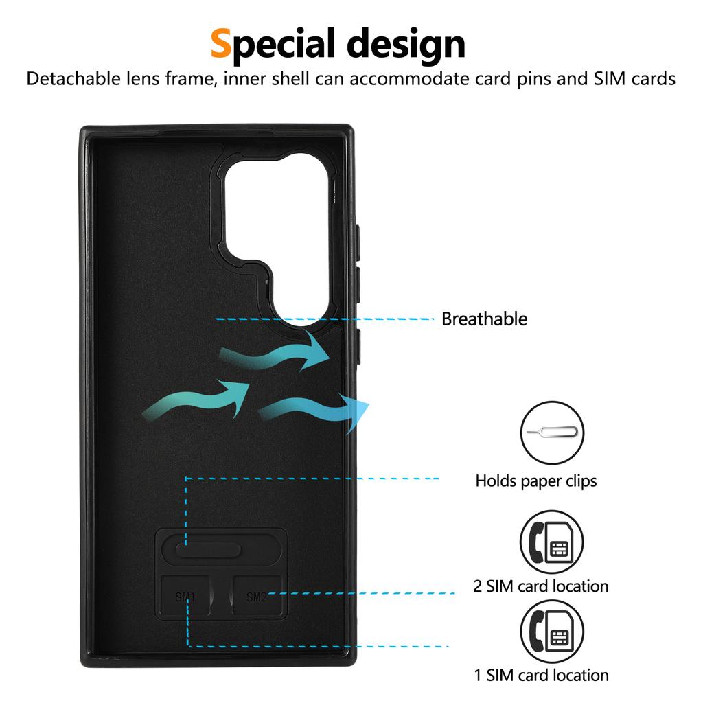 For Samsung Galaxy S24 Ultra PU Leather Back Case Card Holder Kickstand Phone Cover with Wrist Strap