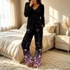 Women's V-Neck Loose Fit Printed Pajama Set with Pants Casual Sleepwear