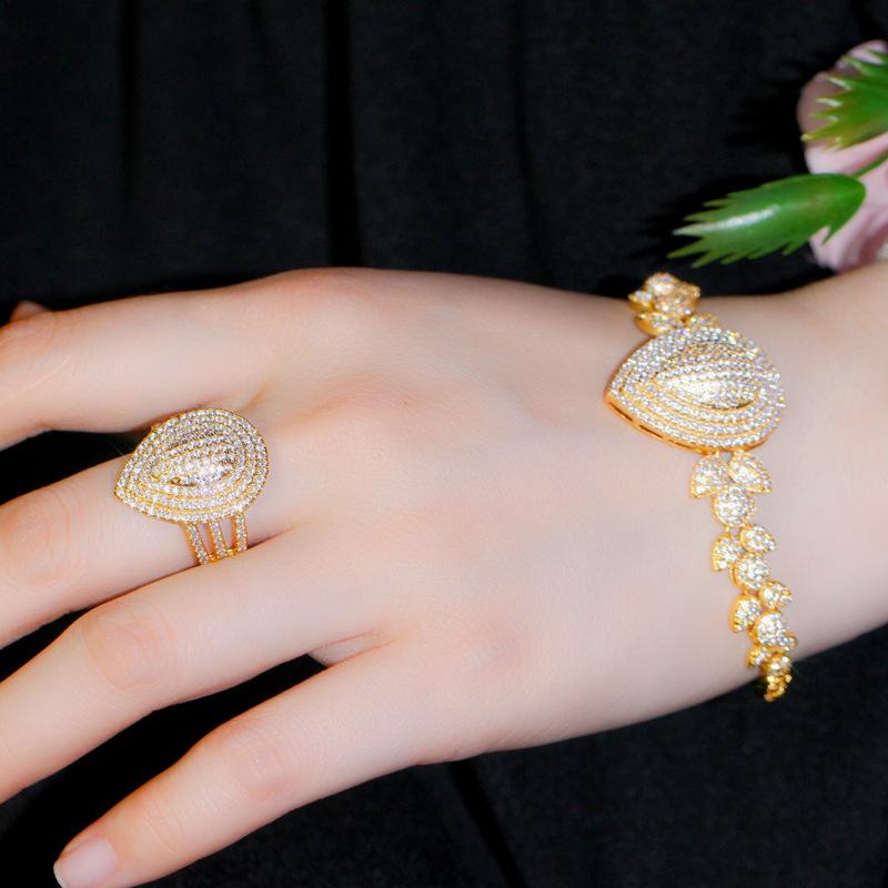 S0176 Exquisiter Schmuck, Super glänzendes Zirkon Tropfenförmiges Armband 18K Vergoldung