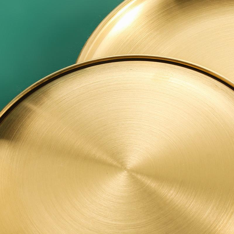 1PC Barbecue Plate Round Plate Fruit Vegetables Plate Gold Silver Color Stainless Steel