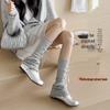 In-Stock Gray Bow Scrunch Socks: Women's Slimming Calf Warmers for Spring & Autumn