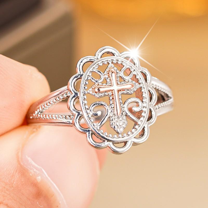 Exquisite Baroque Two-Tone Goddess Flower Ring for Women Size 9