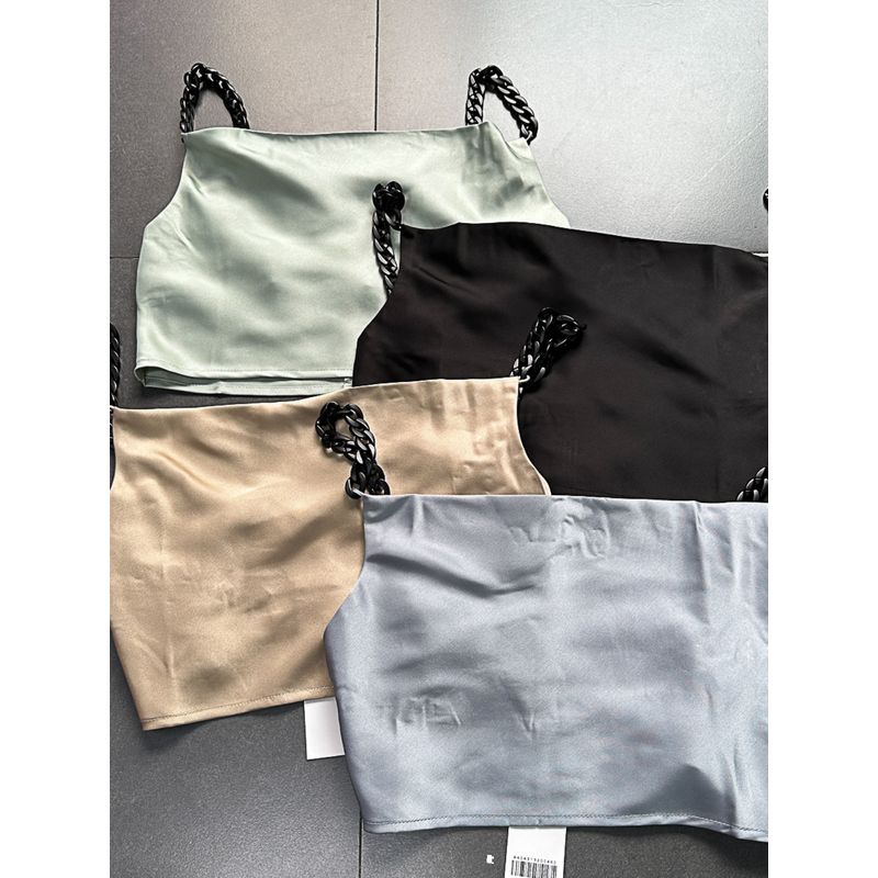 Taiwan Single Home Fashion Chain Vertical and Smooth Short Version Tops Tyra Joint Swing Collar Smooth Material Camisole