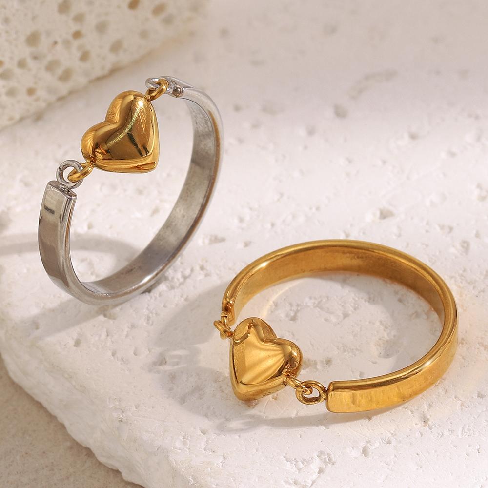 E.B.belle 18k Gold Plated Trendy Stainless Steel Small Heart Ring Waterproof Popular Women Statement Jewelry
