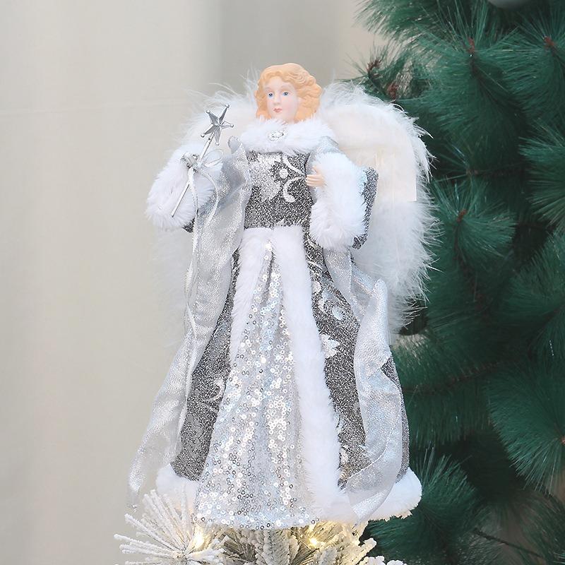 Craft Christmas New Style Christmas Tree Decoration Items Fur Wings Angel Tree Top Star