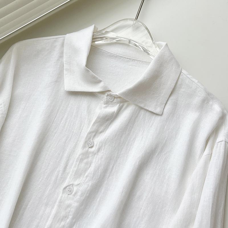 

2024 Осень Женская приталенная минималистская рубашка из хлопка и льна с длинным рукавом белого цвета L белый