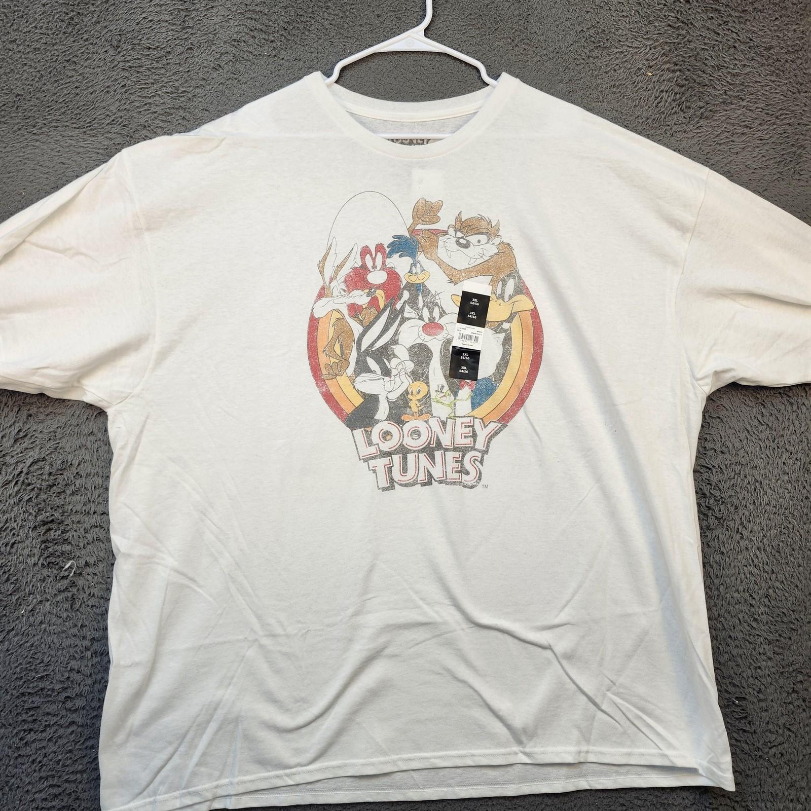 Looney Tunes Shirt Mens 3XL White Graphic Cartoon Bugs Bunny Taz Tweety Daffy Unisex T-Shirt M