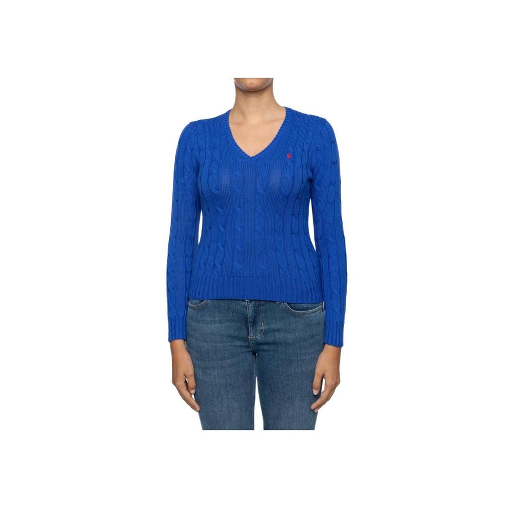 Polo Ralph Lauren Solid Color Cable Knit V-Neck Sweater Women sweater Royal-Blue 211891641-006
