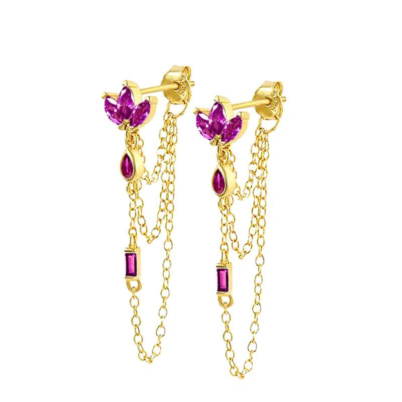925 Silver Needle Long Chain Stud Earrings For Women Exquisite Zircon Geometric Tassel Pendant Earrings Luxury Jewelry