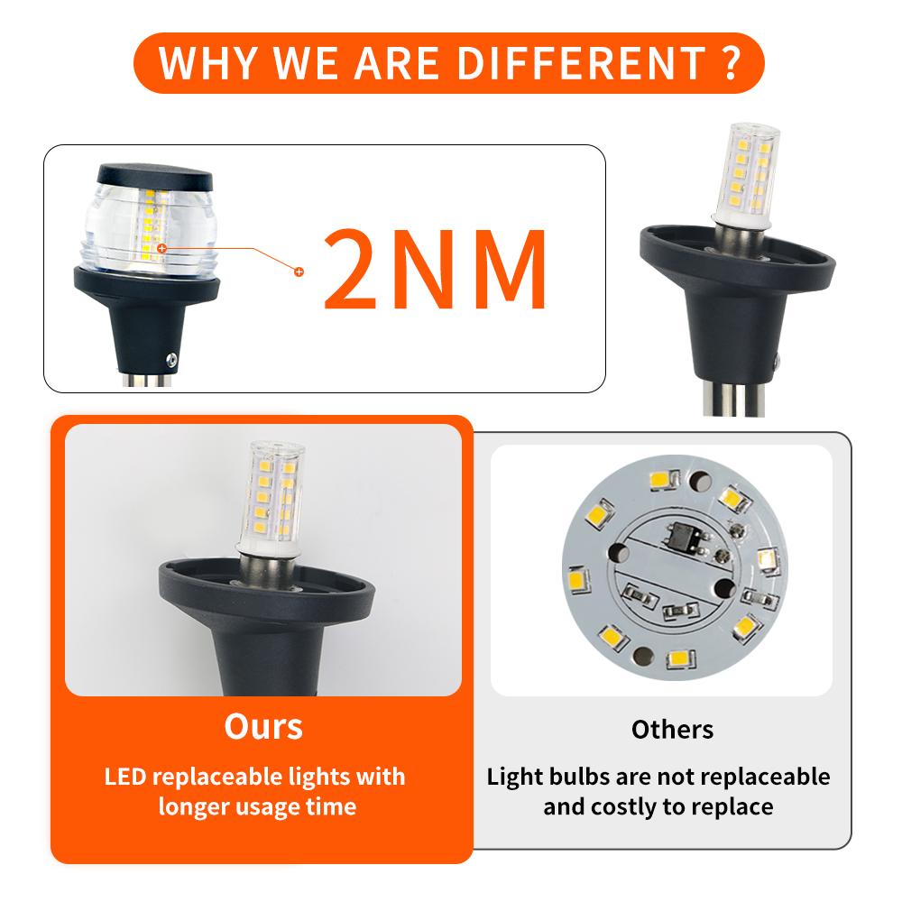 Boat Navigation Light Anchor All Round LED Lamp 2 Nautical Mile Visibility Stern Light 600mm 12V ANHEART Marine Accessories