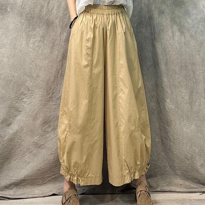 

Women Spring Summer Loose Original Retro High Waist Straight Drooping Wide-leg Pants Nine-point Casual Pants XS хакі