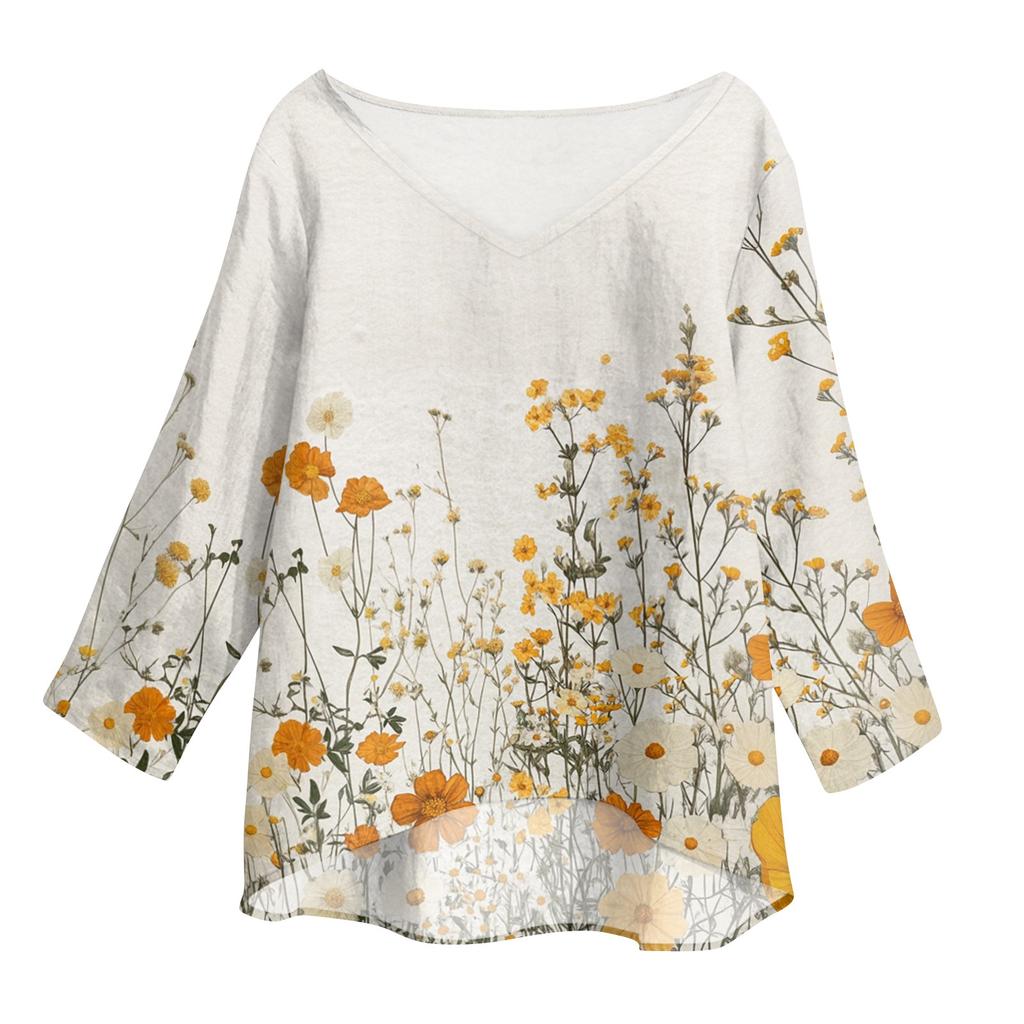 3/4 Length Sleeve Womens Tops Summer Trendy  V-Neck Blouses Dressy Casual  T-Shirt Summer Outfits Beach Vacation