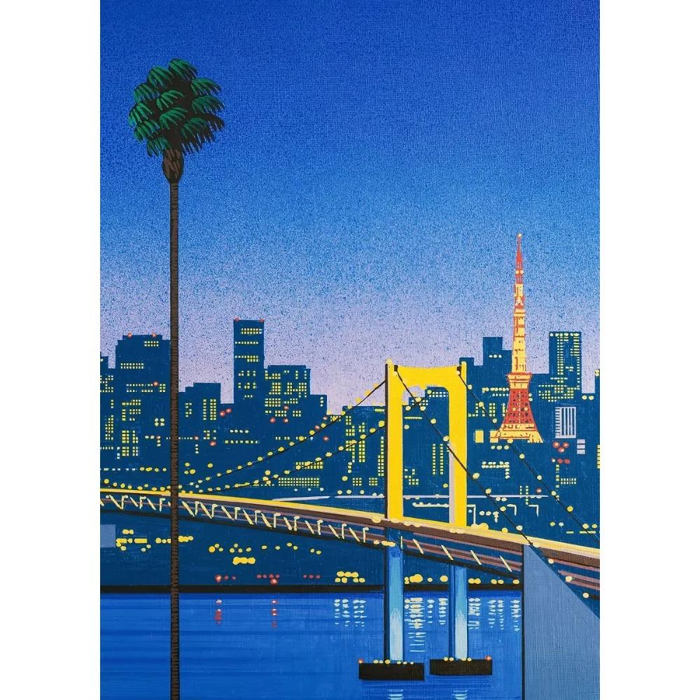 Hiroshi Nagai Vaporwave Japan Beach City Summer Canvas Print Lawn Landscape Wall Art Poster for Nordic Living Room Home Decor