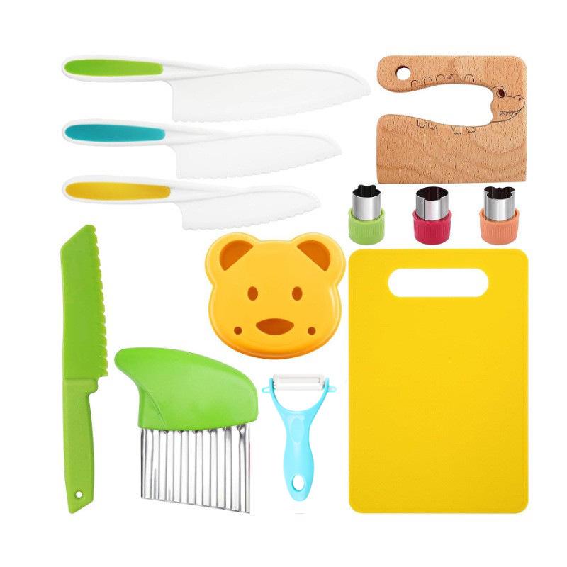 46-Piece Children's Safe Kitchen Set: Plastic Fruit & Vegetable Knives with Embossing Molds and Baby Food Tools. Multiple Styles Available.