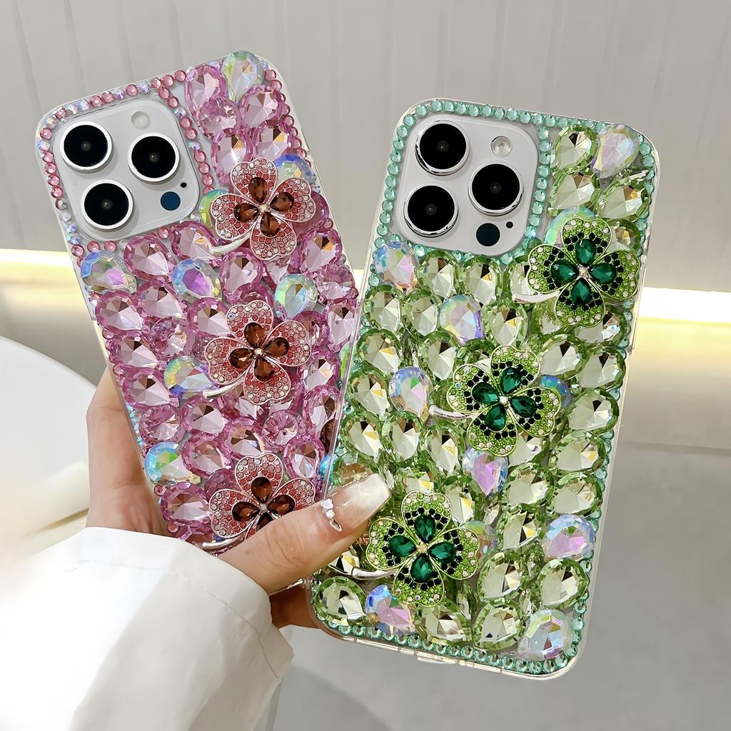 Glitter Rhinestone Clover Flower Crystal Diamond Bling Sparkle Case For Samsung Galaxy A57 A37 A56 A36 A26 A55 A35 A25 A54 A34 A24 A52 A72 4G 5G