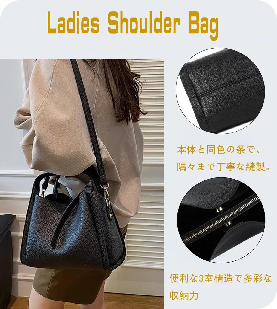 KMRHM Women's 2-Way Shoulder Bag, Crossbody Bag, Handbag, Shoulder Bag, Carry-on Bag, Leather with Zipper Pocket, Lightweight, Large Capacity, Soft,