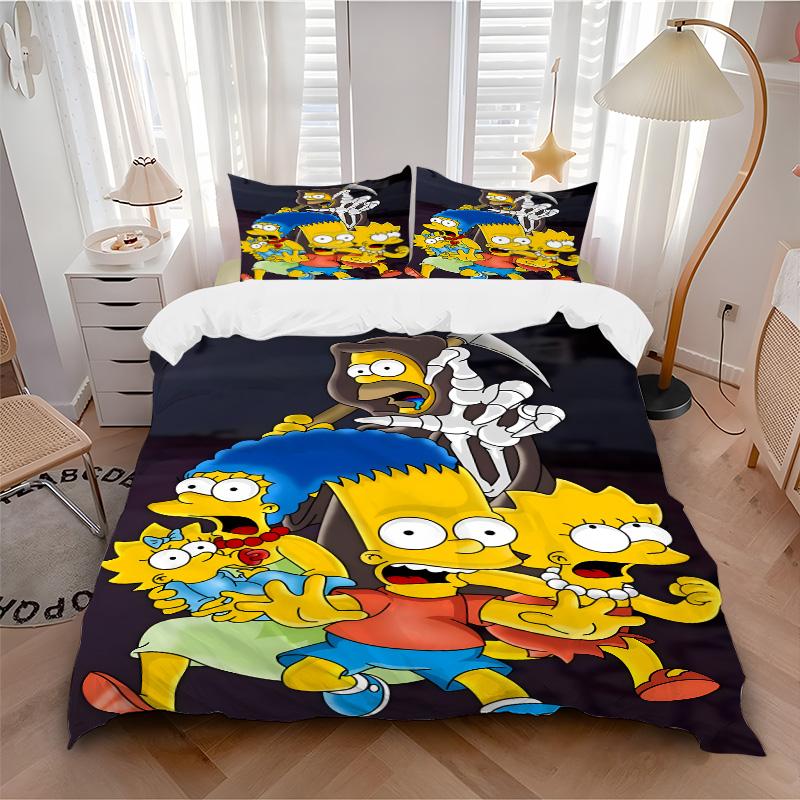Simpsons Family Adventure Print 3Pcs Bedding Setduvet Cover With 2 Bedropillowcase Home Birthday Gift