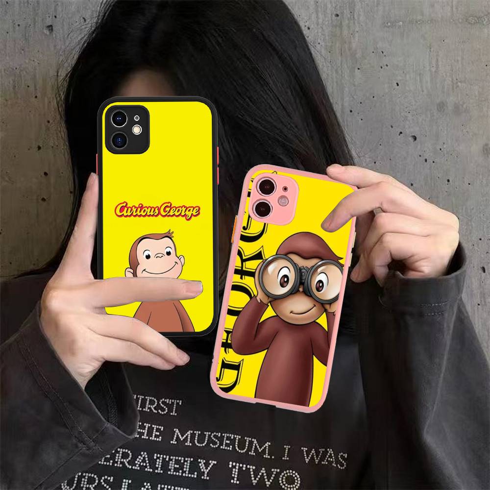 Lovely Curious G-George Monkey Phone Case For IPhone 16 15 14 Plus 15 13 12 11 Pro Max X XS MAX Matte Cover