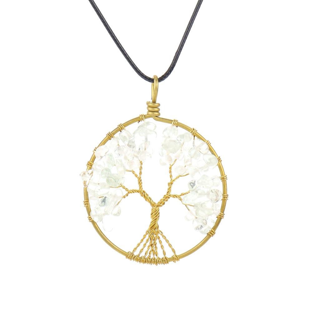 Hand-Wound Natural Gravel Raw Copper Tree Root Life Tree Necklace Crystal Stone Pendant Necklace N46