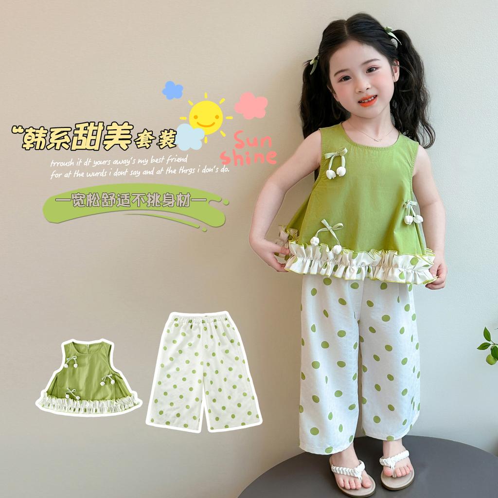 Girls' Summer Sleeveless Set 2026 New Children's Vest Wide Leg Pants Two-piece Set Stylish Baby Summer Clothes